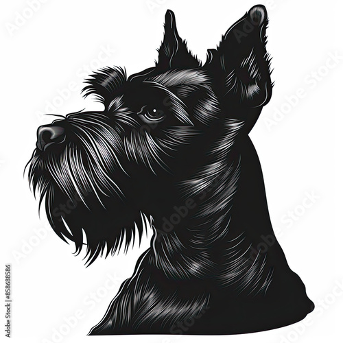 A black and white drawing of a Miniature Schnauzer dog photo