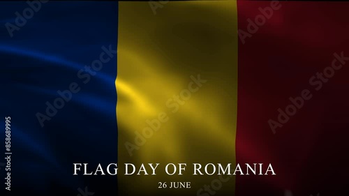 Flag day animation of Romania with text. Perfect for celebrating Romania's Flag Day, this high-quality footage highlights the vibrant colors and movement of the national flag.