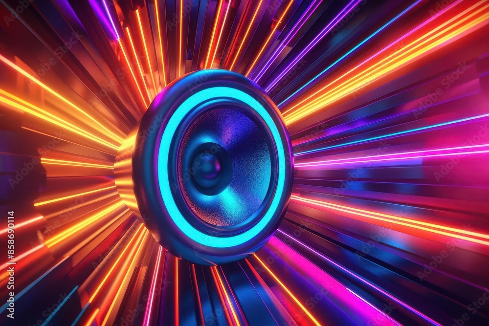 dynamic loudspeaker on vibrant neon illuminated background abstract 3d illustration dynamic loudspeaker on vibrant neon illuminated background abstract 3d illustration