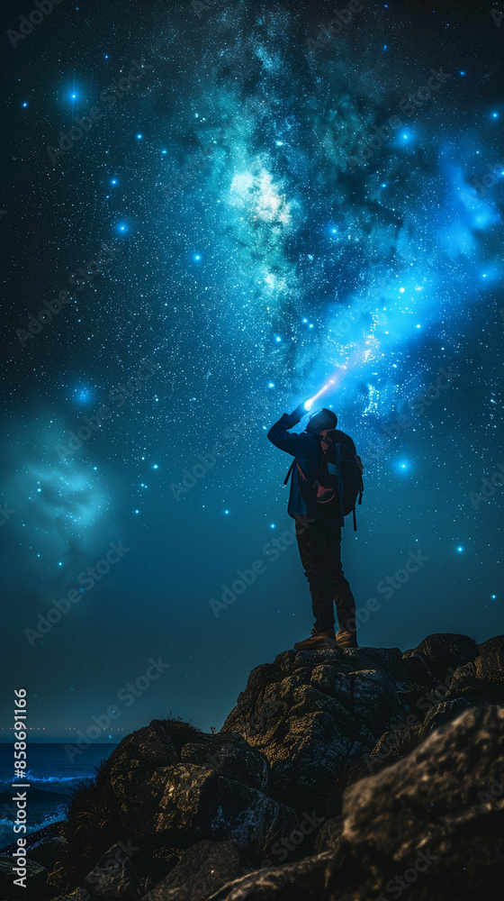 Obraz premium silhouette of a person Under the Milky Way