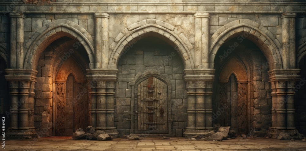 medieval background featuring a stone building with a wooden door medieval background featuring a stone building with a wooden door
