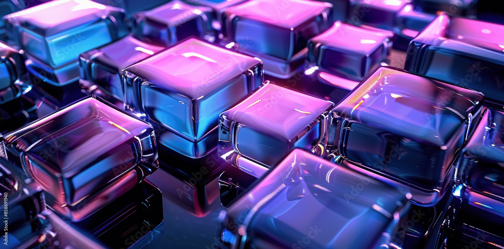 Luxury Abstract 3D Render with Glossy Metal and Glass Blocks on Black Backdrop Luxury Abstract 3D Render with Glossy Metal and Glass Blocks on Black Backdrop