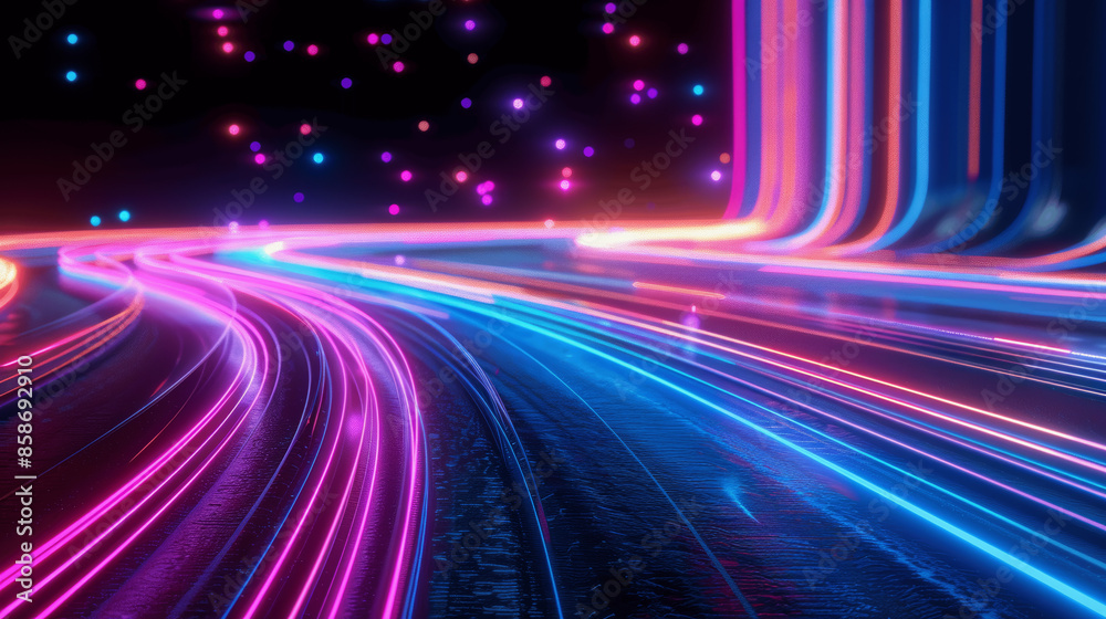 Futuristic Abstract Neon Background with Glowing Lines Curvy Digital Art Highway Speed Effect Futuristic Abstract Neon Background with Glowing Lines Curvy Digital Art Highway Speed Effect
