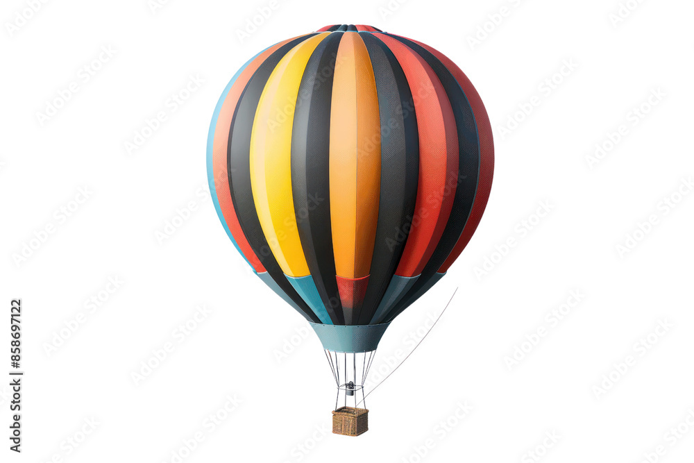 Vibrant hot air balloon with colorful stripes isolated on white background, perfect for travel and adventure themes. Vibrant hot air balloon with colorful stripes isolated on white background, perfect for travel and adventure themes.