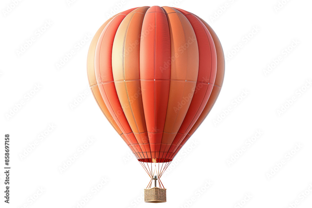 Obraz premium Brightly colored hot air balloon with orange and red stripes isolated on white background. Perfect for travel and adventure themed designs.