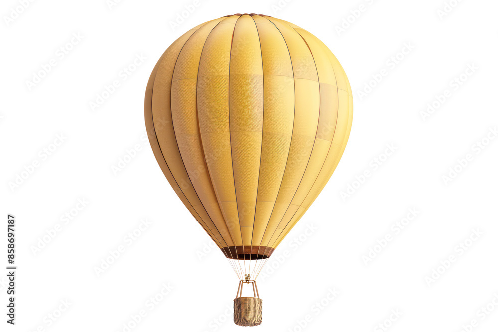 Obraz premium A yellow hot air balloon isolated on a white background. Perfect for travel or adventure themed designs and creatives.