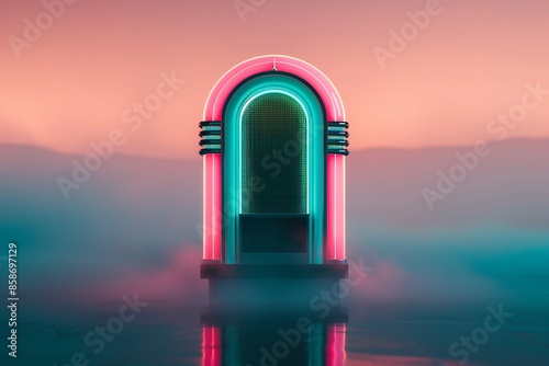 Surreal Neon Jukebox with Vibrant Colorful Reflections photo