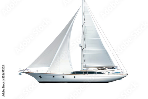 Elegant sailboat with white sails on isolated background, showcasing a modern and sleek nautical design perfect for maritime adventure. photo