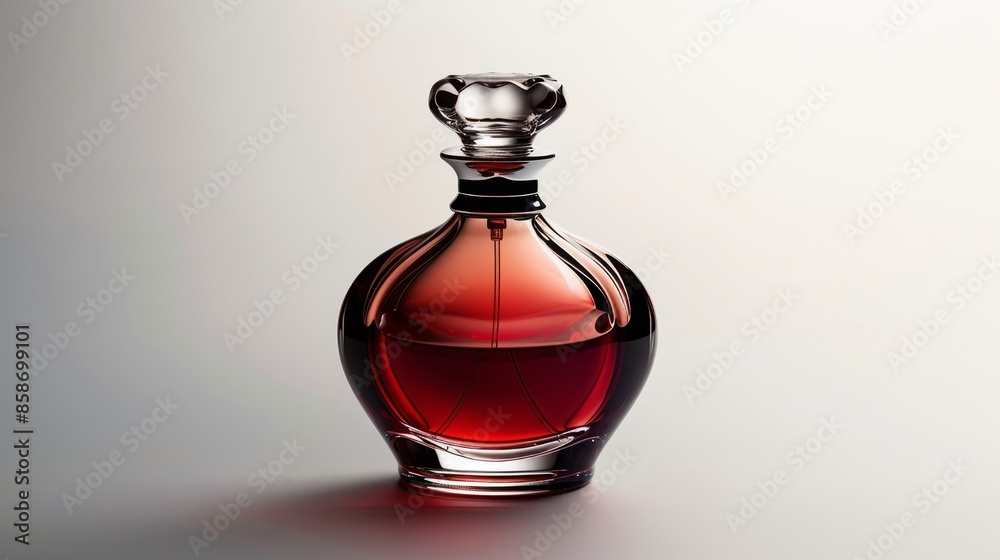 Luxurious Crystal Decanter with Ruby Red Liquid on Minimalist Background Luxurious Crystal Decanter with Ruby Red Liquid on Minimalist Background