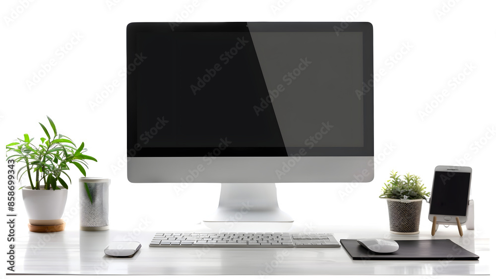 Computer workspace isolated on a transparent background, PNG Computer workspace isolated on a transparent background, PNG
