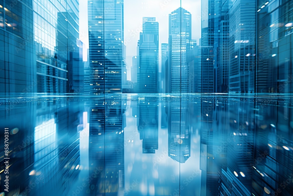 Fototapeta premium Modern city skyline with skyscrappers and reflection created with Generative AI