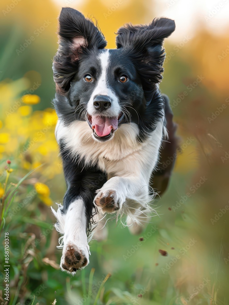 Playful dog running through a field Playful dog running through a field