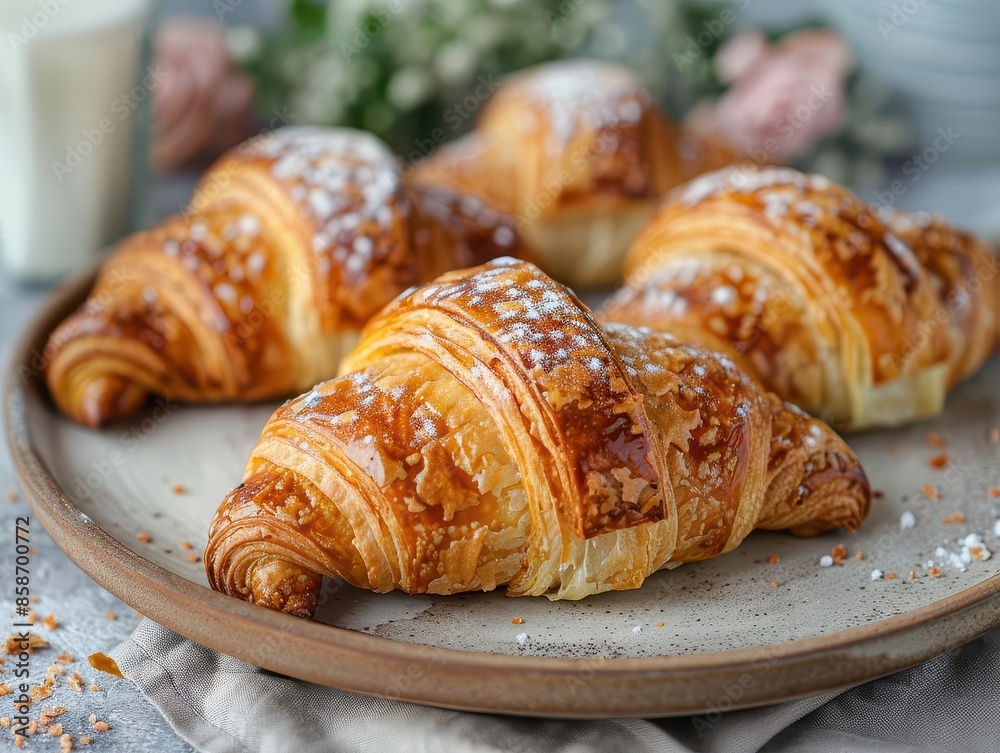 Freshly baked croissants on a plate Freshly baked croissants on a plate