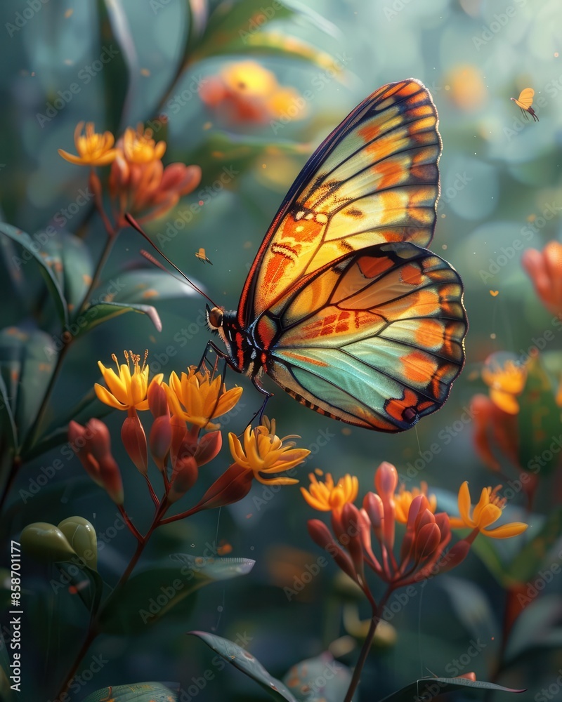 Obraz premium Close-up of a butterfly on a flower, showcasing the delicate beauty of nature in vivid detail.