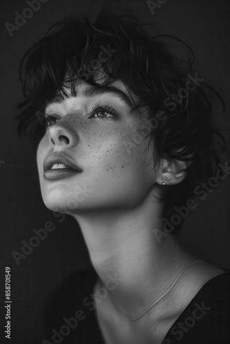 An artistic black and white portrait of a person captures their essence beautifully.