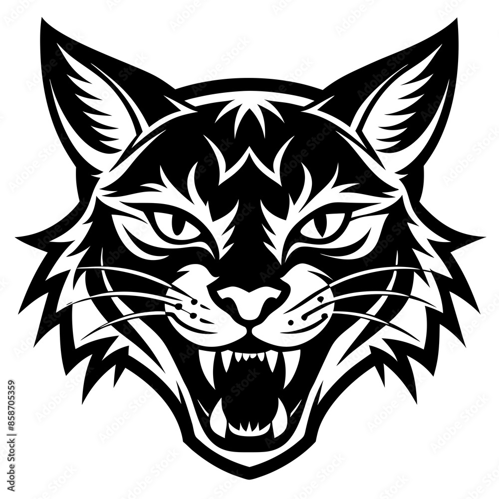 bobcat angry head top view, silhouette vector bobcat angry head top view, silhouette vector