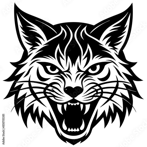 bobcat angry head top view, silhouette vector 