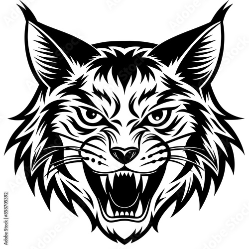 bobcat angry head top view, silhouette vector 