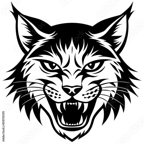 bobcat angry head top view, silhouette vector 