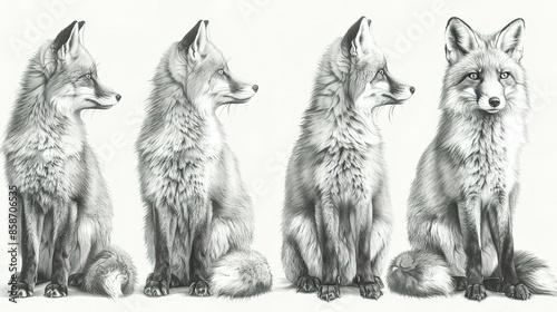 Antique Fox Portraits: Black and White Ink Sketches photo