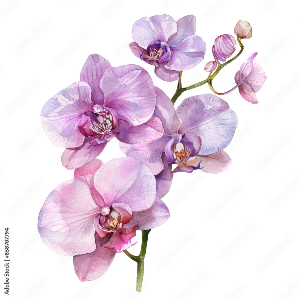 Elegant pink orchid blossoms with delicate petals and a soft watercolor effect. Elegant pink orchid blossoms with delicate petals and a soft watercolor effect.