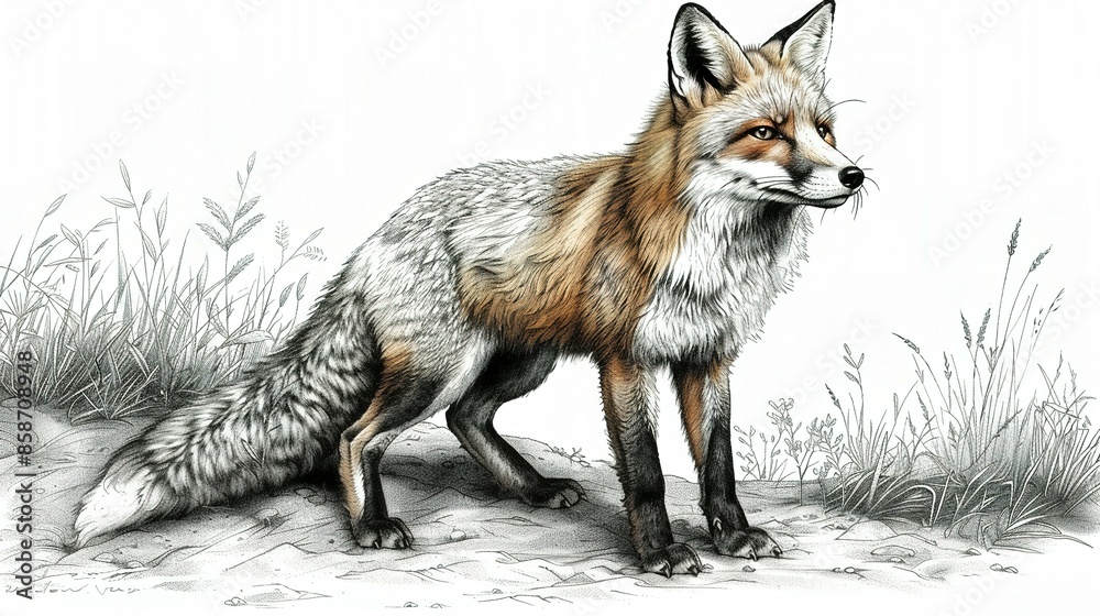 Fototapeta premium Ink Sketch Fox Collection: Retro Animal Illustrations