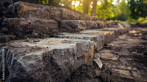 Wallpaper Mural Sunlit Stone Steps in a Forest with Natural Light and Shadows Torontodigital.ca