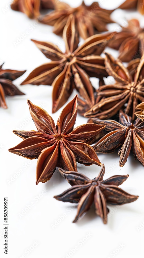 Close-up of dried star anise on white background Close-up of dried star anise on white background