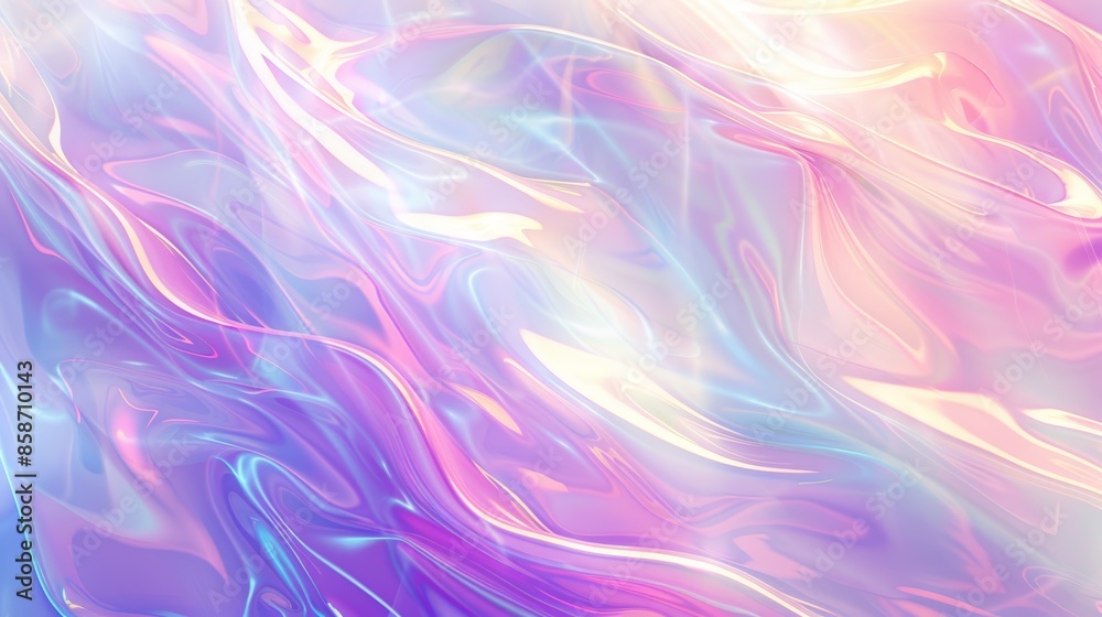 Abstract Holographic Background with Swirls of Light Purple, Pink and Blue