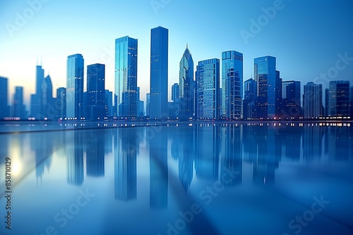 Modern city skyline with skyscrappers and reflection created with Generative AI