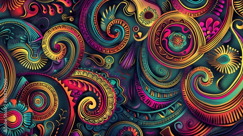 Fototapeta premium Abstract Swirling Pattern with Vibrant Colors and Geometric Shapes