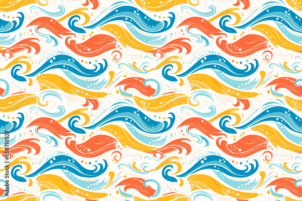A seamless pattern with vibrant, flowing waves in red, blue, and yellow, evoking a sense of movement and energy, perfect for dynamic and creative designs. A seamless pattern with vibrant, flowing waves in red, blue, and yellow, evoking a sense of movement and energy, perfect for dynamic and creative designs.