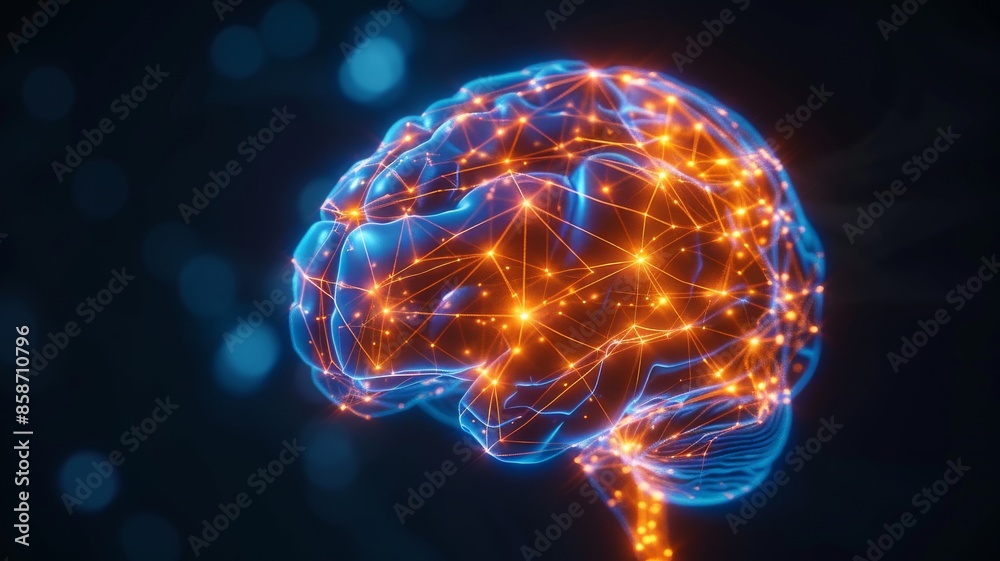 Illustration of a glowing brain with neural connections, representing cognitive functions, neuroscience, and artificial intelligence. Illustration of a glowing brain with neural connections, representing cognitive functions, neuroscience, and artificial intelligence.