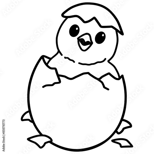 Egg Hatching Chick Chicken Cute Cartoon Doodle Drawing Vector Illustration
