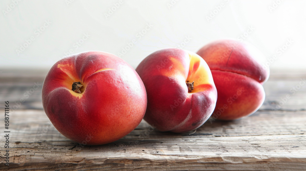 Ripe Fresh Peaches Arranged on a Rustic Wooden Table in Natural Light Stock Photo Ripe Fresh Peaches Arranged on a Rustic Wooden Table in Natural Light Stock Photo