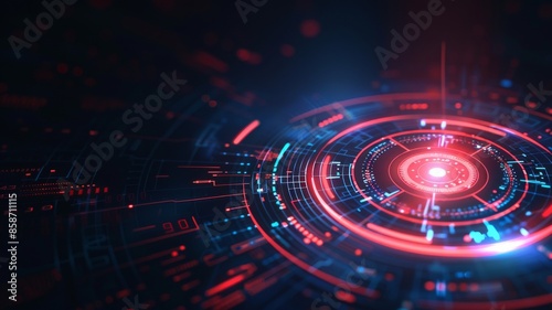 Wallpaper Mural Abstract futuristic digital technology background with glowing red and blue circular interface elements. Torontodigital.ca