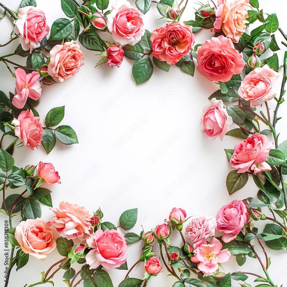Rose flowers, frame of red roses on a white background, drawn in watercolor Rose flowers, frame of red roses on a white background, drawn in watercolor