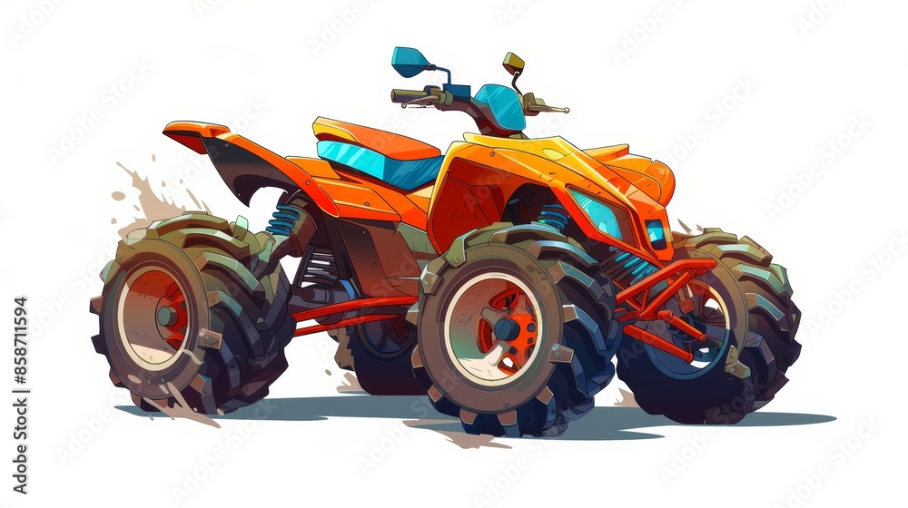 Cartoon Illustration of Orange ATV on White Background Cartoon Illustration of Orange ATV on White Background