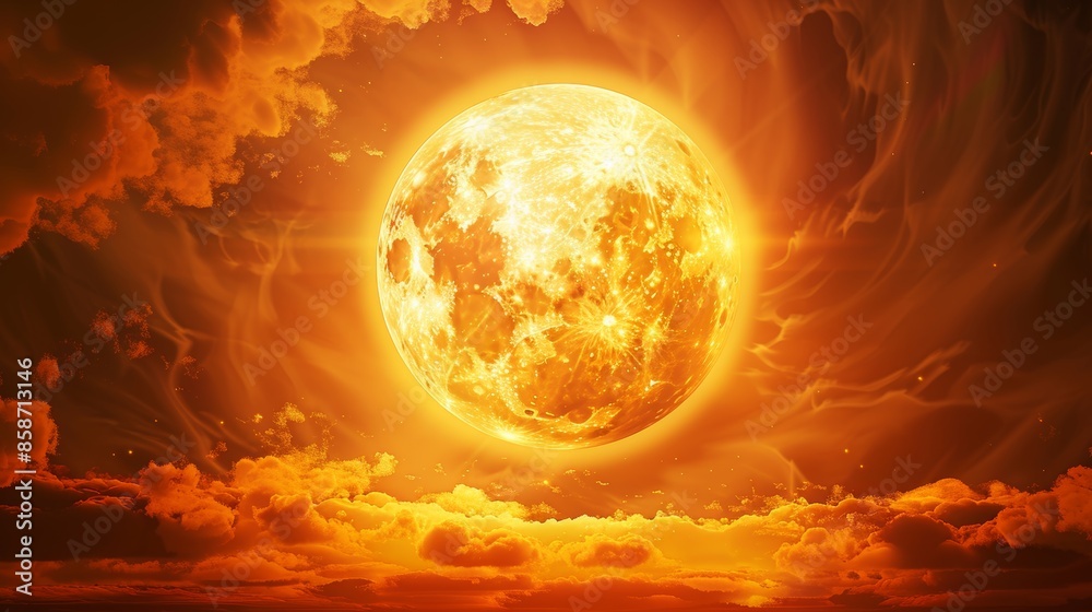 Fiery Moon A Golden Glow in a Cloudy Sky