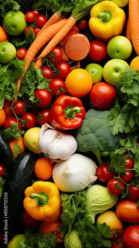 a multitude of fresh vegetable fills the frame, white background, vivid color, photography, - generative ai © Nia™