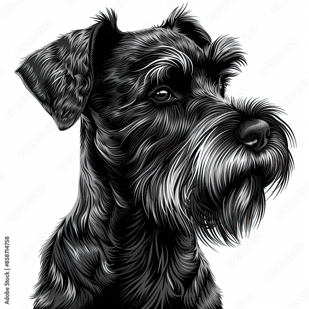 A black and white drawing of a Miniature Schnauzer dog A black and white drawing of a Miniature Schnauzer dog