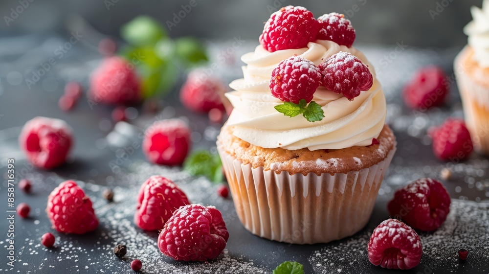 Raspberry Cupcake with Juicy Raspberries and Cream Frosting Raspberry Cupcake with Juicy Raspberries and Cream Frosting