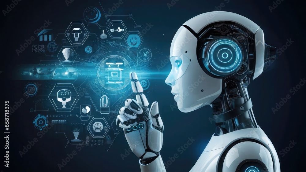 robot with headphones, robotic companions ai integration in personal life by 2050 robot with headphones, robotic companions ai integration in personal life by 2050