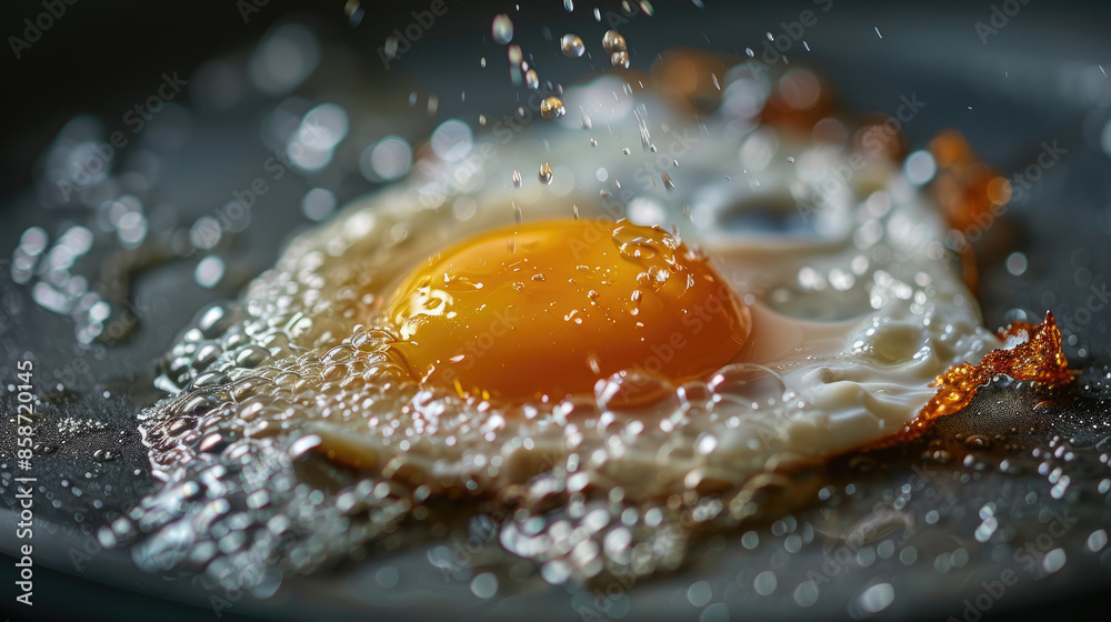 Image shows a close-up of an egg being fried in a pan. Image shows a close-up of an egg being fried in a pan.
