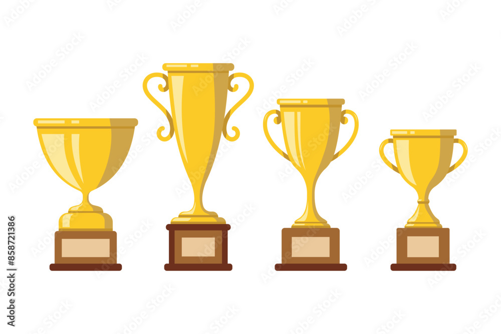 Four gold cup trophies on a white background Four gold cup trophies on a white background