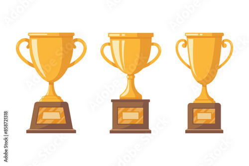 Three golden trophy trophies on a white background