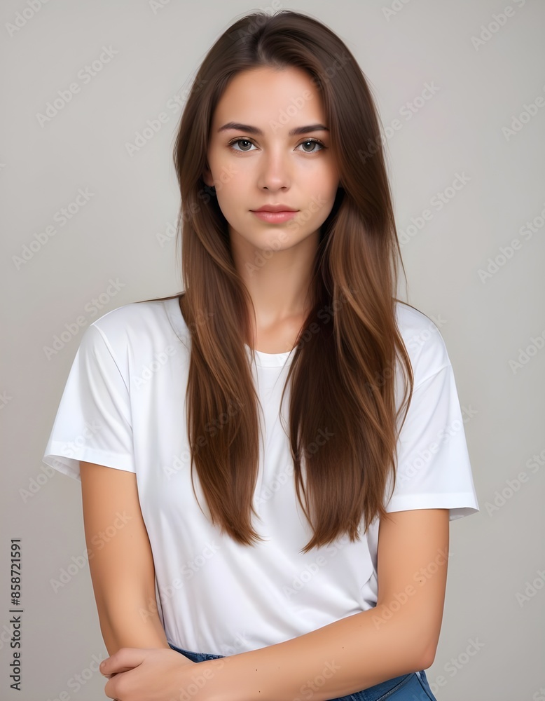 Portrait of a beautiful young woman in white t-shirt Portrait of a beautiful young woman in white t-shirt