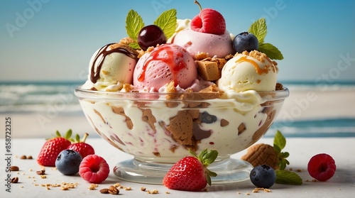 ice cream with berries,ice cream, berries, dessert, summer, sweet, refreshing, fruit, delicious, frozen, creamy
