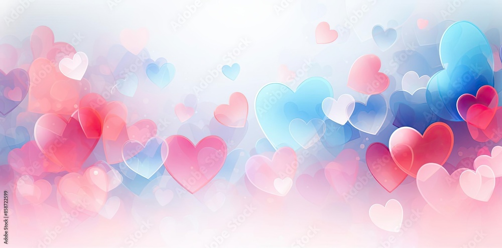 hearts background transparent with pink and blue hues, featuring a pink flower and a blue balloon hearts background transparent with pink and blue hues, featuring a pink flower and a blue balloon