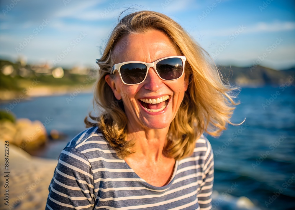 Carefree Woman Enjoying The Sunshine And The Sea Breeze. Carefree Woman Enjoying The Sunshine And The Sea Breeze.